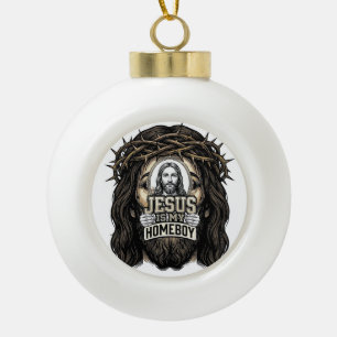 Vintage Engraved Crowned Holy Face Vector Design_1 Ceramic Ball Christmas Ornament