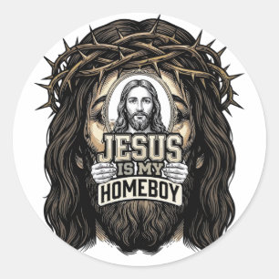 Vintage Engraved Crowned Holy Face Vector Design_1 Classic Round Sticker