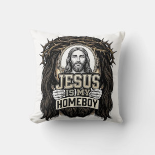 Vintage Engraved Crowned Holy Face Vector Design_1 Cushion