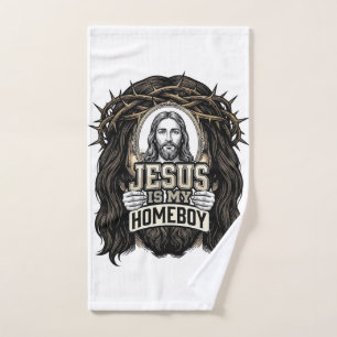 Vintage Engraved Crowned Holy Face Vector Design_1 Hand Towel