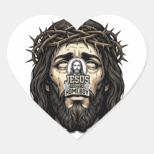 Vintage Engraved Crowned Holy Face Vector Design_1 Heart Sticker