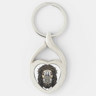 Vintage Engraved Crowned Holy Face Vector Design_1 Key Ring