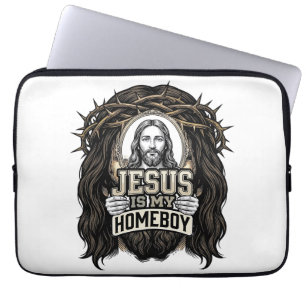 Vintage Engraved Crowned Holy Face Vector Design_1 Laptop Sleeve