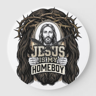 Vintage Engraved Crowned Holy Face Vector Design_1 Large Clock