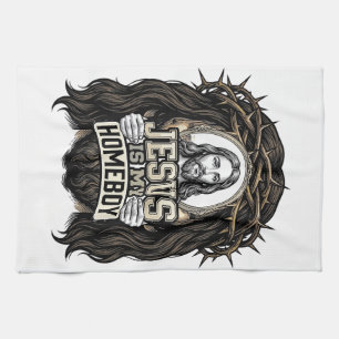 Vintage Engraved Crowned Holy Face Vector Design_1 Tea Towel