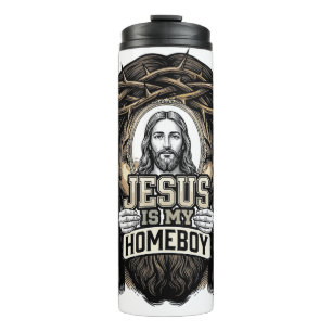 Vintage Engraved Crowned Holy Face Vector Design_1 Thermal Tumbler
