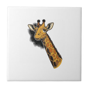 Vintage Engraved Cute Giraffe Shirt Design_1 Ceramic Tile