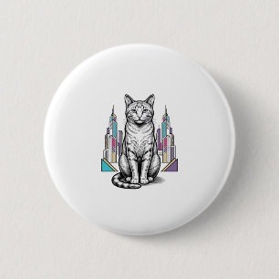Vintage Engraved Cyber Cat City Vector Art_1 6 Cm Round Badge