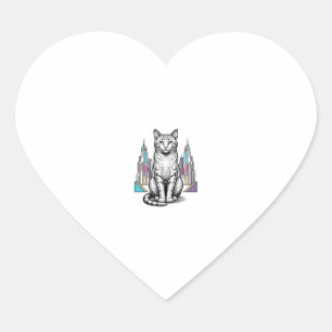 Vintage Engraved Cyber Cat City Vector Art_1 Heart Sticker