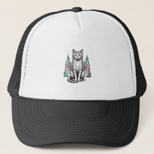 Vintage Engraved Cyber Cat City Vector Art_1 Trucker Hat