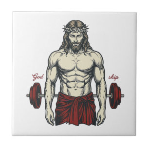 Vintage Engraved Faith Strength Graphic Design_1 Ceramic Tile