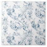 Vintage Engraved French Floral Fantasy Toile-Blue Ceramic Tile<br><div class="desc">Elegant vintage 19th century blue-on-white toile pattern adapted from a French drawing in the Smithsonian collection featuring fantasy flowers,  leaves and vines with a cupid,  indigenous warrior and human figures.</div>