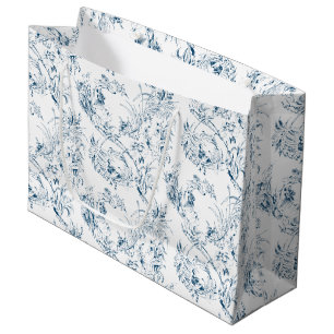 Vintage Engraved French Floral Fantasy Toile-Blue Large Gift Bag