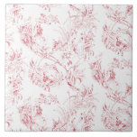 Vintage Engraved French Floral Fantasy Toile-Pink  Ceramic Tile<br><div class="desc">Elegant vintage 19th century pink-on-white toile pattern adapted from a French drawing in the Smithsonian collection featuring fantasy flowers,  leaves and vines with a cupid,  indigenous warrior and human figures.</div>