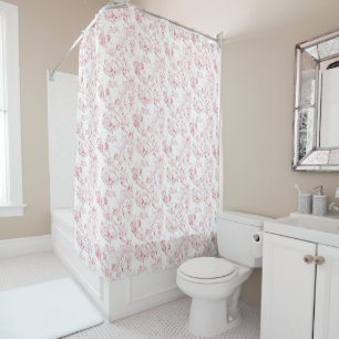 Vintage Engraved French Floral Fantasy Toile-Pink  Shower Curtain