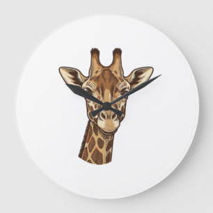 Vintage Engraved Giraffe Head Vector Design_1 Large Clock