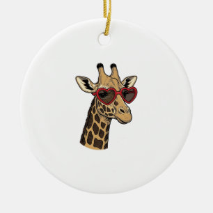 Vintage Engraved Giraffe Heart Sunglasses Design_1 Ceramic Ornament