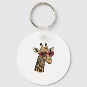 Vintage Engraved Giraffe Heart Sunglasses Design_1 Key Ring