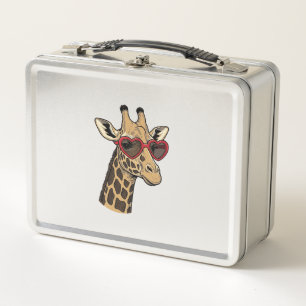 Vintage Engraved Giraffe Heart Sunglasses Design_1 Metal Lunch Box