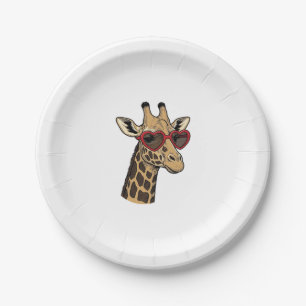 Vintage Engraved Giraffe Heart Sunglasses Design_1 Paper Plate