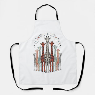 Vintage Engraved Giraffe Herd Safari Shirt Design_ Apron