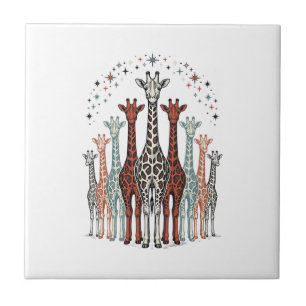 Vintage Engraved Giraffe Herd Safari Shirt Design_ Ceramic Tile