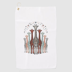 Vintage Engraved Giraffe Herd Safari Shirt Design_ Golf Towel