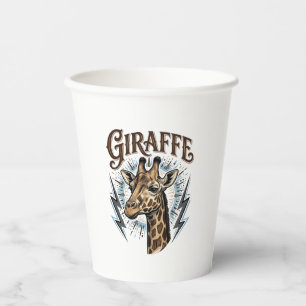 Vintage Engraved Giraffe Lightning T-Shirt Design_ Paper Cups