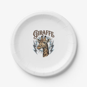 Vintage Engraved Giraffe Lightning T-Shirt Design_ Paper Plate