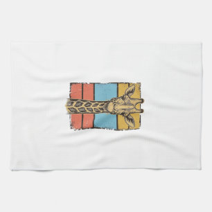 Vintage Engraved Giraffe Retro Stripes Shirt Desig Tea Towel