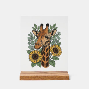 Vintage Engraved Giraffe Sunflower Floral Shirt_1 Acrylic Sign