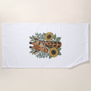 Vintage Engraved Giraffe Sunflower Floral Shirt_1 Beach Towel