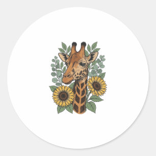 Vintage Engraved Giraffe Sunflower Floral Shirt_1 Classic Round Sticker
