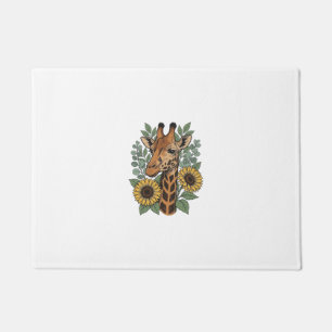 Vintage Engraved Giraffe Sunflower Floral Shirt_1 Doormat