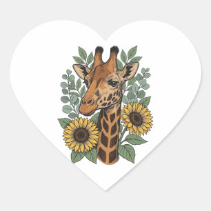 Vintage Engraved Giraffe Sunflower Floral Shirt_1 Heart Sticker