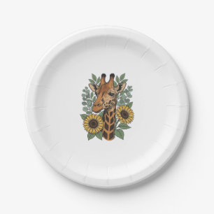 Vintage Engraved Giraffe Sunflower Floral Shirt_1 Paper Plate