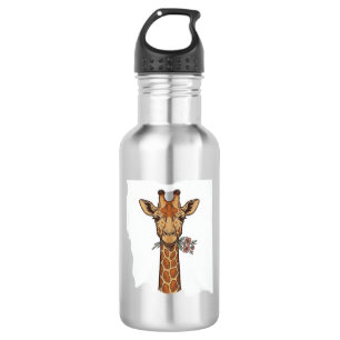 Vintage Engraved Giraffe With Flowers Shirt_1 532 Ml Water Bottle