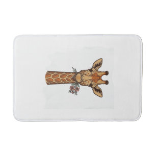 Vintage Engraved Giraffe With Flowers Shirt_1 Bath Mat