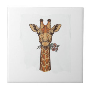 Vintage Engraved Giraffe With Flowers Shirt_1 Ceramic Tile