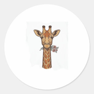Vintage Engraved Giraffe With Flowers Shirt_1 Classic Round Sticker