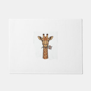Vintage Engraved Giraffe With Flowers Shirt_1 Doormat