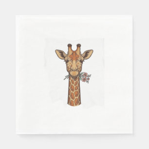 Vintage Engraved Giraffe With Flowers Shirt_1 Napkin