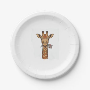 Vintage Engraved Giraffe With Flowers Shirt_1 Paper Plate