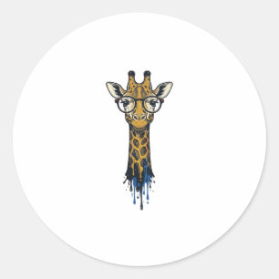 Vintage Engraved Giraffe With Glasses Design_1 Classic Round Sticker