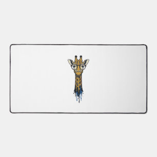 Vintage Engraved Giraffe With Glasses Design_1 Desk Mat