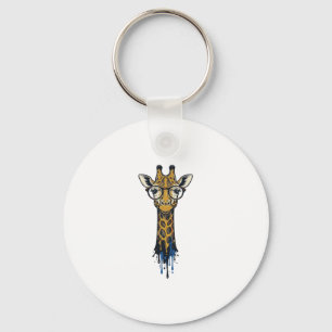 Vintage Engraved Giraffe With Glasses Design_1 Key Ring