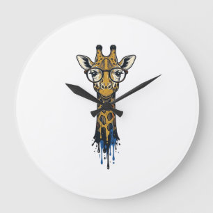 Vintage Engraved Giraffe With Glasses Design_1 Large Clock