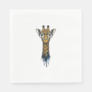Vintage Engraved Giraffe With Glasses Design_1 Napkin