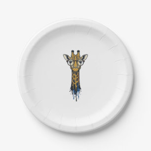 Vintage Engraved Giraffe With Glasses Design_1 Paper Plate