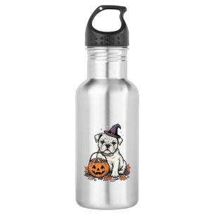 Vintage Engraved Halloween Bulldog Pumpkin Design_ 532 Ml Water Bottle